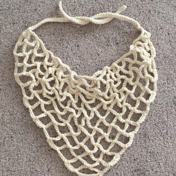 HAND CRAFTED Bandana Scarf Kerchief Crochet Cream Colored - Picture 2 of 4